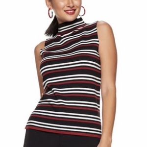 Nine West stripe sleeves less mock neck sweater